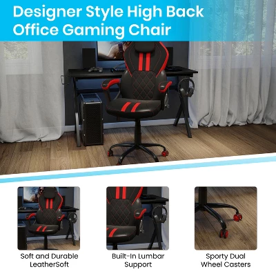 Flash Furniture Ergonomic Office Computer Chair - Adjustable Black And Red Designer Gaming Chair - 360° Swivel - Red Dual Wheel Casters 6 Flash Furniture Ergonomic Office Computer Chair - Adjustable Black And Red Designer Gaming Chair - 360° Swivel - Red Dual Wheel Casters - Image 6