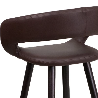 Flash Furniture Brynn Series 29'' High Contemporary Vinyl Rounded Back Barstool With Cappuccino Wood Frame 4 Flash Furniture Brynn Series 29'' High Contemporary Vinyl Rounded Back Barstool With Cappuccino Wood Frame - Image 4