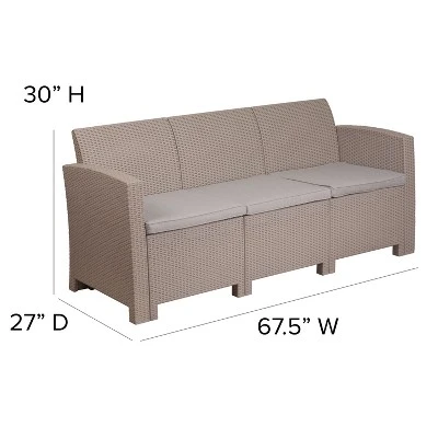 Flash Furniture Faux Rattan Sofa With All-Weather Cushions 3 Flash Furniture Faux Rattan Sofa With All-Weather Cushions - Image 3