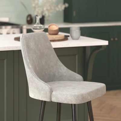 Flash Furniture Commercial Gray LeatherSoft Counter Height Stools With Chrome Accents - 2 Pack 4 Flash Furniture Commercial Gray LeatherSoft Counter Height Stools With Chrome Accents - 2 Pack - Image 4