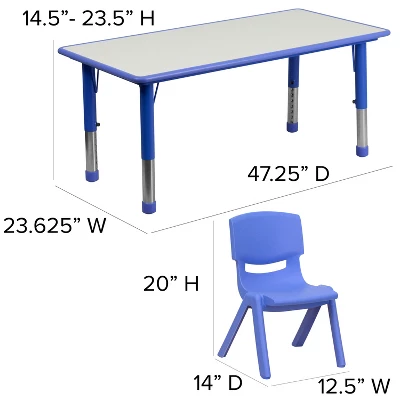 Flash Furniture 23.625"W X 47.25"L Rectangular Plastic Height Adjustable Activity Table Set With 6 Chairs 5 Flash Furniture 23.625"W X 47.25"L Rectangular Plastic Height Adjustable Activity Table Set With 6 Chairs - Image 5