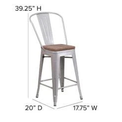 Flash Furniture 24" High Metal Counter Height Stool With Back And Wood Seat -Furniture GUEST 68e0118f 3fa4 4975 9db3 439ed0b04e2c