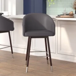 Flash Furniture Margo Commercial Grade Mid-Back Modern Barstool With Beechwood Legs And Curved Back - Set Of 2