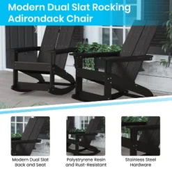 Flash Furniture Finn Modern Commercial Grade All-Weather 2-Slat Poly Resin Rocking Adirondack Chair With Rust Resistant Stainless Steel Hardware - Set Of 2 -Furniture GUEST 694cfa21 3d8b 4693 b637 9fa467d07ad6