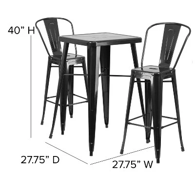 Flash Furniture Commercial Grade 23.75" Square Metal Indoor-Outdoor Bar Table Set With 2 Stools With Backs 7 Flash Furniture Commercial Grade 23.75" Square Metal Indoor-Outdoor Bar Table Set With 2 Stools With Backs - Image 7