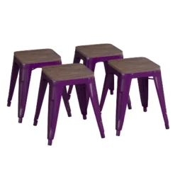 Flash Furniture 18" Backless Table Height Stool With Wooden Seat, Stackable Metal Indoor Dining Stool, Commercial Grade - Set Of 4 -Furniture GUEST 6a0f3b96 3f06 41b1 964e 09a51d56a2b4