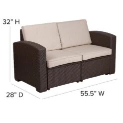 Flash Furniture Chocolate Brown Faux Rattan Loveseat With All-Weather Beige Cushions 10 Flash Furniture Chocolate Brown Faux Rattan Loveseat With All-Weather Beige Cushions -Furniture GUEST 6a3e5948 c572 463b 9111 c191a2ce4f6b