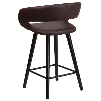 Flash Furniture Brynn Series 24'' High Contemporary Vinyl Rounded Back Counter Height Stool With Cappuccino Wood Frame 6 Flash Furniture Brynn Series 24'' High Contemporary Vinyl Rounded Back Counter Height Stool With Cappuccino Wood Frame - Image 6
