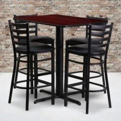 Flash Furniture 24''W X 42''L Rectangular Laminate Table Set With 4 Ladder Back Metal Barstools