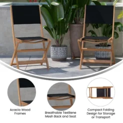 Flash Furniture 2PK All-Weather Acacia Wood Folding Bistro Chairs-Mesh Back/Seat-Natural/Black 14 Flash Furniture 2PK All-Weather Acacia Wood Folding Bistro Chairs-Mesh Back/Seat-Natural/Black -Furniture GUEST 6c1a6de2 87b9 46ce b439 b49e04866ab6