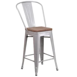 Flash Furniture 24" High Metal Counter Height Stool With Back And Wood Seat -Furniture GUEST 6c217e90 c527 4bf5 8a31 2611bcce94c2