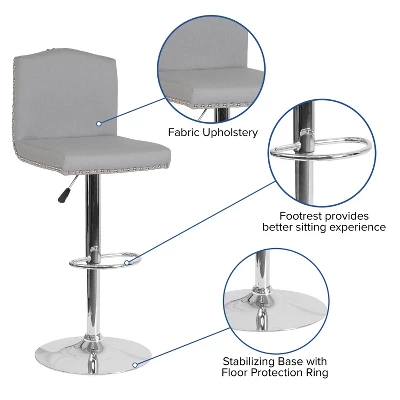 Flash Furniture Bellagio Contemporary Adjustable Height Crown Back Barstool With Accent Nail Trim 2 Flash Furniture Bellagio Contemporary Adjustable Height Crown Back Barstool With Accent Nail Trim - Image 2