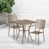 Flash Furniture Oia Commercial Grade 28" Square Indoor-Outdoor Steel Patio Table Set With 2 Square Back Chairs