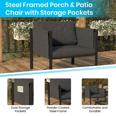 Flash Furniture Lea Indoor/Outdoor Patio Chair With Cushions - Modern Steel Framed Chair With Storage Pockets 2 Flash Furniture Lea Indoor/Outdoor Patio Chair With Cushions - Modern Steel Framed Chair With Storage Pockets - Image 2