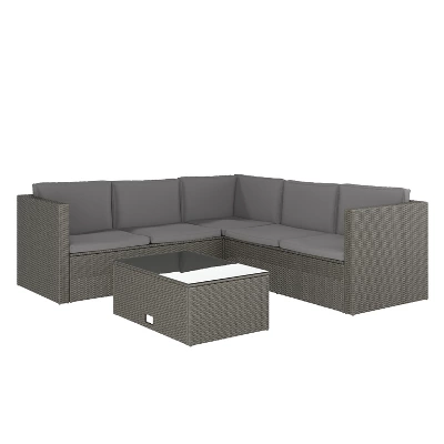 Flash Furniture Roan Indoor/Outdoor L-Shaped Sectional With Coffee Table In Wicker PE Rattan With Cushions 6 Flash Furniture Roan Indoor/Outdoor L-Shaped Sectional With Coffee Table In Wicker PE Rattan With Cushions - Image 6