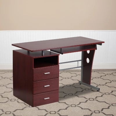 Flash Furniture Computer Desk With Three Drawer Single Pedestal And Pull-Out Keyboard Tray 1 Flash Furniture Computer Desk With Three Drawer Single Pedestal And Pull-Out Keyboard Tray