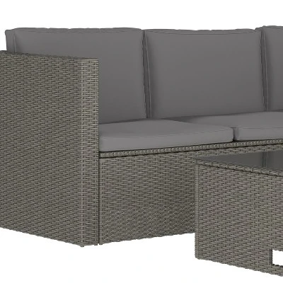 Flash Furniture Roan Indoor/Outdoor L-Shaped Sectional With Coffee Table In Wicker PE Rattan With Cushions 10 Flash Furniture Roan Indoor/Outdoor L-Shaped Sectional With Coffee Table In Wicker PE Rattan With Cushions - Image 10