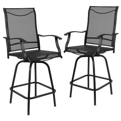 Flash Furniture Valerie Patio Bar Height Stools Set Of 2, All-Weather Textilene Swivel Patio Stools And Deck Chairs With High Back & Armrests 12 Flash Furniture Valerie Patio Bar Height Stools Set Of 2, All-Weather Textilene Swivel Patio Stools And Deck Chairs With High Back & Armrests - Image 12