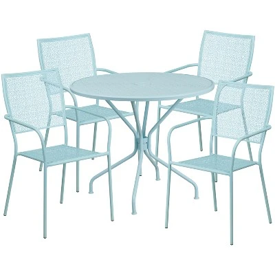 Flash Furniture Oia Commercial Grade 35.25" Round Indoor-Outdoor Steel Patio Table Set With 4 Square Back Chairs 5 Flash Furniture Oia Commercial Grade 35.25" Round Indoor-Outdoor Steel Patio Table Set With 4 Square Back Chairs - Image 5