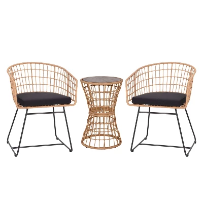 Flash Furniture Devon 3-Piece Patio Bistro Set, Indoor/Outdoor Rattan Rope Chairs, Acacia Wood Top Table & Seat Cushions 12 Flash Furniture Devon 3-Piece Patio Bistro Set, Indoor/Outdoor Rattan Rope Chairs, Acacia Wood Top Table & Seat Cushions - Image 12