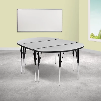 Flash Furniture 3 Piece 76" Oval Wave Flexible Grey Thermal Laminate Activity Table Set - Standard Height Adjustable Legs 1 Flash Furniture 3 Piece 76" Oval Wave Flexible Grey Thermal Laminate Activity Table Set - Standard Height Adjustable Legs