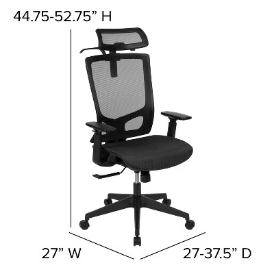 Flash Furniture Ergonomic Black Mesh Office Chair-Synchro-Tilt, Pivot Headrest, Adjustable Arms 5 Flash Furniture Ergonomic Black Mesh Office Chair-Synchro-Tilt, Pivot Headrest, Adjustable Arms - Image 5