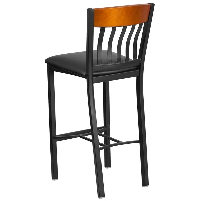 Flash Furniture Vertical Back Metal And Wood Restaurant Barstool With Vinyl Seat 2 Flash Furniture Vertical Back Metal And Wood Restaurant Barstool With Vinyl Seat - Image 2