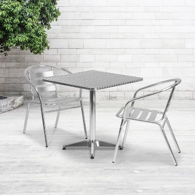 Flash Furniture Lila 27.5'' Square Aluminum Indoor-Outdoor Table Set With 2 Slat Back Chairs 1 Flash Furniture Lila 27.5'' Square Aluminum Indoor-Outdoor Table Set With 2 Slat Back Chairs