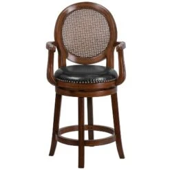 Flash Furniture 26'' High Expresso Wood Counter Height Stool With Arms, Woven Rattan Back And Black LeatherSoft Swivel Seat -Furniture GUEST 74a24703 1d14 4233 802f 82299197d845