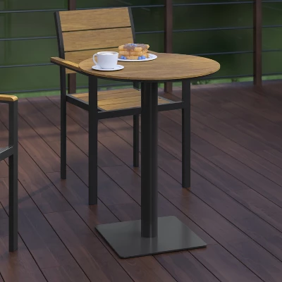 Flash Furniture Finch Commercial Grade Round 24" Table With Faux Teak Poly Slats And Steel Frame, Natural/Gray 4 Flash Furniture Finch Commercial Grade Round 24" Table With Faux Teak Poly Slats And Steel Frame, Natural/Gray - Image 4
