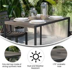 Flash Furniture Lark Outdoor Dining Table With Synthetic Gray Wash Teak Poly Slats - 30" X 48" Steel Framed Restaurant Table With Umbrella Holder Hole 12 Flash Furniture Lark Outdoor Dining Table With Synthetic Gray Wash Teak Poly Slats - 30" X 48" Steel Framed Restaurant Table With Umbrella Holder Hole -Furniture GUEST 75aac69a 8fde 4902 a9b5 fe82ac6c8ba3