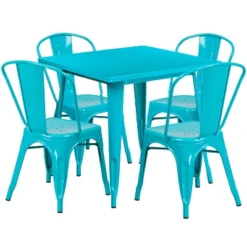 Flash Furniture Commercial Grade 31.5" Square Metal Indoor-Outdoor Table Set With 4 Stack Chairs -Furniture GUEST 765573a8 3317 4e76 97de f30e733bb9dc