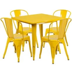 Flash Furniture Commercial Grade 31.5" Square Metal Indoor-Outdoor Table Set With 4 Stack Chairs -Furniture GUEST 769baca1 b113 4d81 8597 59e61d40ed4b