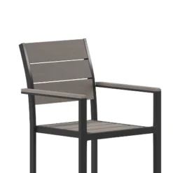 Flash Furniture Finch Commercial Grade Patio Chair With Arms, Stackable Side Chair With Faux Teak Poly Slats And Metal Frame -Furniture GUEST 76bbc4ef af4a 498c 96a6 32bb08b74a03