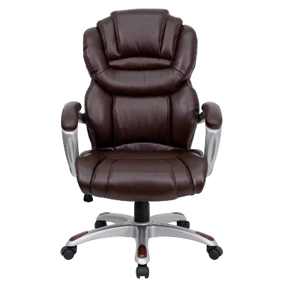 High Back LeatherSoft Executive Swivel Ergonomic Office Chair With Accent Layered Seat And Back And Padded Arms Brown - Flash Furniture 3 High Back LeatherSoft Executive Swivel Ergonomic Office Chair With Accent Layered Seat And Back And Padded Arms Brown - Flash Furniture - Image 3