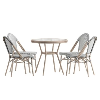 Flash Furniture Marseille Indoor/Outdoor Commercial Bistro 31.5" Table, Textilene, Glass Top With 4 Stack Chairs 11 Flash Furniture Marseille Indoor/Outdoor Commercial Bistro 31.5" Table, Textilene, Glass Top With 4 Stack Chairs - Image 11