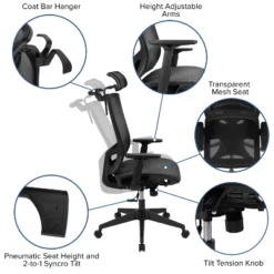 Flash Furniture Ergonomic Black Mesh Office Chair-Synchro-Tilt, Pivot Headrest, Adjustable Arms 14 Flash Furniture Ergonomic Black Mesh Office Chair-Synchro-Tilt, Pivot Headrest, Adjustable Arms -Furniture GUEST 7796d0de 6974 47d3 bfaa 25a0eb4656b7