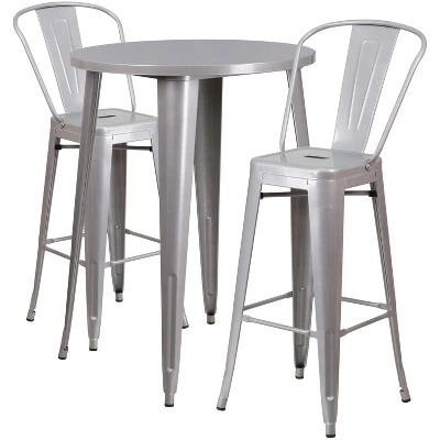 Flash Furniture Commercial Grade 30" Round Metal Indoor-Outdoor Bar Table Set With 2 Cafe Stools 7 Flash Furniture Commercial Grade 30" Round Metal Indoor-Outdoor Bar Table Set With 2 Cafe Stools - Image 7