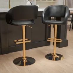 Flash Furniture Contemporary Vinyl Adjustable Height Barstool With Rounded Mid-Back, Set Of 2