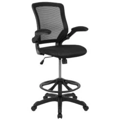 Flash Furniture Mid-Back Mesh Ergonomic Drafting Chair With Adjustable Foot Ring And Flip-Up Arms -Furniture GUEST 78a3c1d6 2f7f 46fd aa04 bb5ceec28a0e