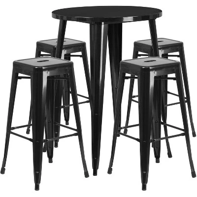 Flash Furniture Commercial Grade 30" Round Metal Indoor-Outdoor Bar Table Set With 4 Square Seat Backless Stools 10 Flash Furniture Commercial Grade 30" Round Metal Indoor-Outdoor Bar Table Set With 4 Square Seat Backless Stools - Image 10