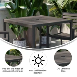 Flash Furniture Lark Outdoor Dining Table With Synthetic Gray Wash Teak Poly Slats - 35" Square Steel Framed Restaurant Table With Umbrella Hole 10 Flash Furniture Lark Outdoor Dining Table With Synthetic Gray Wash Teak Poly Slats - 35" Square Steel Framed Restaurant Table With Umbrella Hole -Furniture GUEST 798b1981 458c 4c7a 96d6 816303203ae8