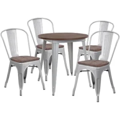 Flash Furniture 26" Round Metal Table Set With Wood Top And 4 Stack Chairs -Furniture GUEST 7a372dca 464c 459a 9396 cf1b68a5f342