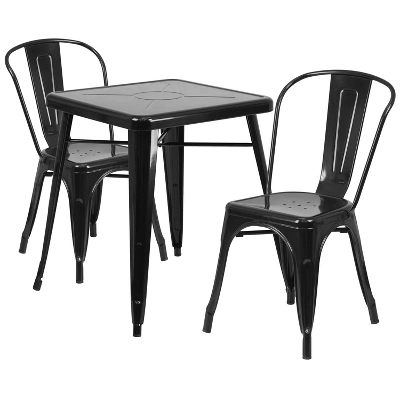 Flash Furniture Commercial Grade 23.75" Square Metal Indoor-Outdoor Table Set With 2 Stack Chairs 12 Flash Furniture Commercial Grade 23.75" Square Metal Indoor-Outdoor Table Set With 2 Stack Chairs - Image 12