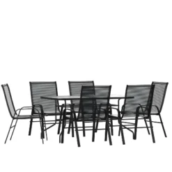 Flash Furniture 7 Piece Outdoor Patio Dining Set - Tempered Glass Patio Table, 6 Flex Comfort Stack Chairs -Furniture GUEST 7c6ecb1e ef0d 4c3d ac57 74ff6198258e