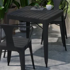 Flash Furniture Helvey 31.5" Square Commercial Grade Indoor/Outdoor Black Steel Patio Dining Table For 4 With Black Poly Resin Slatted Top -Furniture GUEST 7cada1d9 c978 4c44 87c7 070d204c33b7
