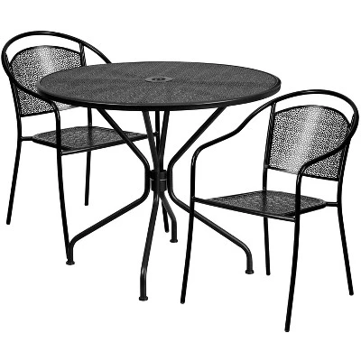 Flash Furniture Oia Commercial Grade 35.25" Round Indoor-Outdoor Steel Patio Table Set With 2 Round Back Chairs 6 Flash Furniture Oia Commercial Grade 35.25" Round Indoor-Outdoor Steel Patio Table Set With 2 Round Back Chairs - Image 6