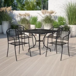 Flash Furniture Oia Commercial Grade 35.5" Square Indoor-Outdoor Steel Patio Table Set With 4 Round Back Chairs -Furniture GUEST 7dd42098 66eb 4463 ae48 fd5142982f7f