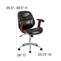 Flash Furniture Tansia Mid-Back Black LeatherSoft Executive Ergonomic Wood Swivel Office Chair With Arms -Furniture GUEST 7f70b893 973f 4b69 8944 1b470aa1681d