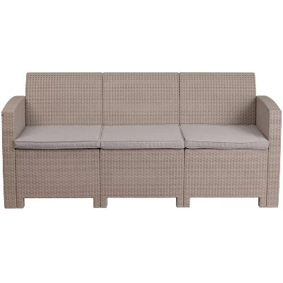 Flash Furniture Faux Rattan Sofa With All-Weather Cushions 8 Flash Furniture Faux Rattan Sofa With All-Weather Cushions - Image 8